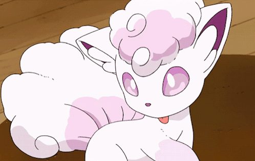 White and Pink Cartoon Cat with Purple Ears