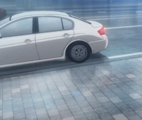 White Anime Car In The Rain GIF