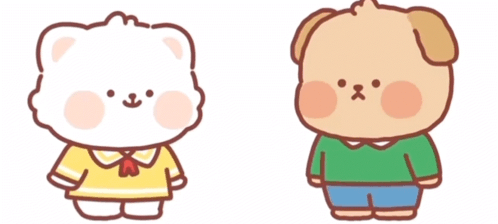 White Bear and Brown Dog Holding Hearts