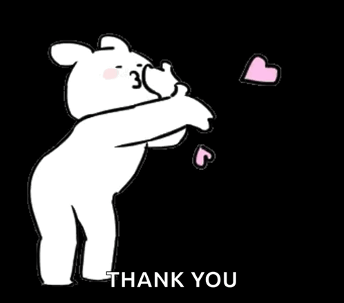 White Bear Blowing Pink Hearts Thank You GIF