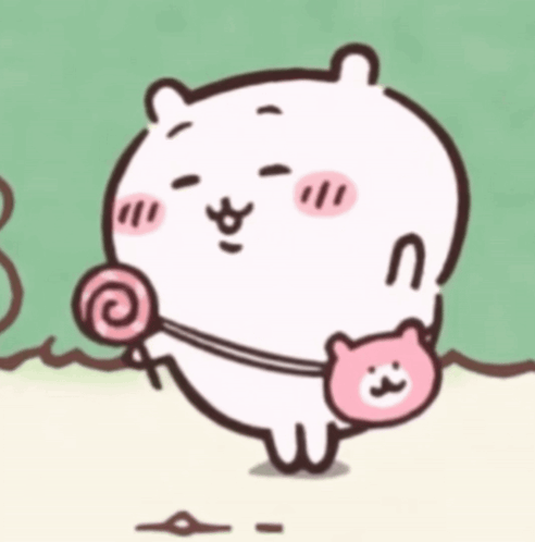 White Bear Holding Pink Purse And Lollipop GIF