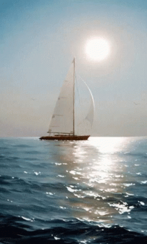 White Boat Sailing Sunrise GIF