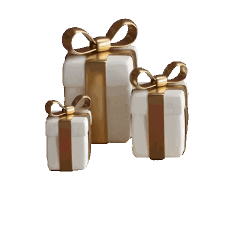 White Boxes With Gold Ribbons And Bows