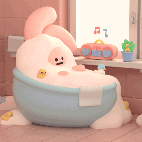 White Bunny Bath Time Playing Bubbles GIF
