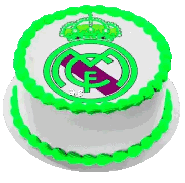 White Cake With Green Frosting and Real Madrid Logo