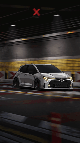 White Car Driving in Parking Lot With City Background