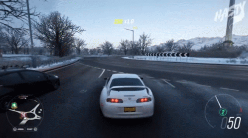 White Car Driving Snowy Road Video Game Nasty