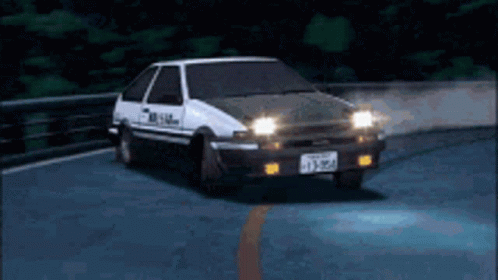 White Car In Curve Road Anime GIF