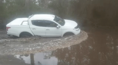 White Car In Flooded Water GIF