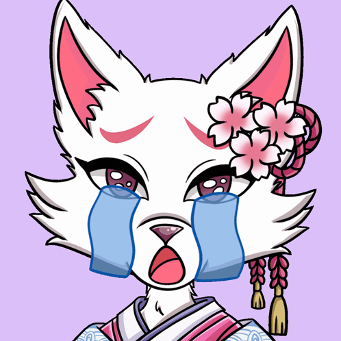 White Cartoon Cat With Pink Flowers In Hair GIF