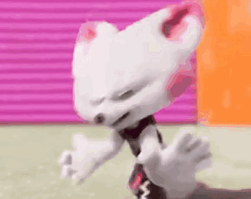 White Cartoon Character Making Funny Face Against Pink Wall GIF