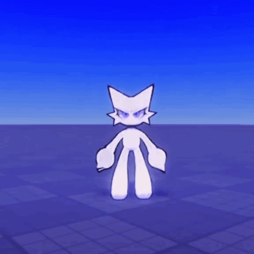 White Cartoon Character on Purple Tiled Floor Blue Sky