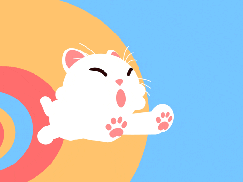 White Cat Happy To Fly In Rainbow Tunnel GIF