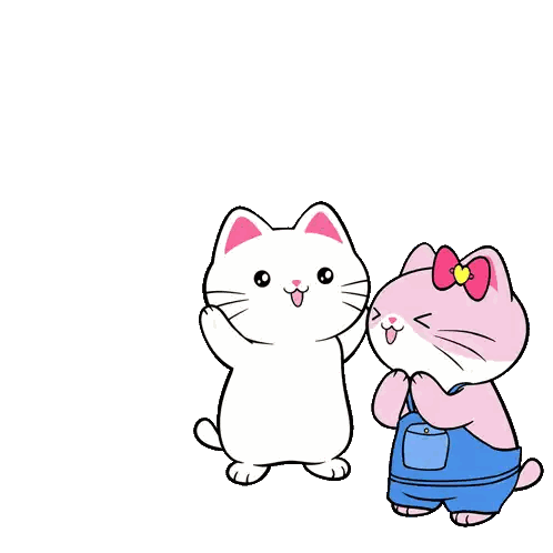 White Cat Hugging Pink Cat with Hearts