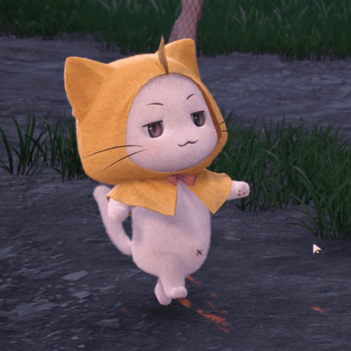 White Cat in Yellow Hooded Scarf
