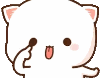 White Cat with Pink Ears and Tongue Out
