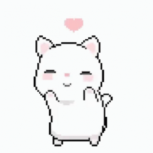 White Cat With Pink Heart Pixel Art