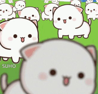 White Cats on Green Field One Smiling