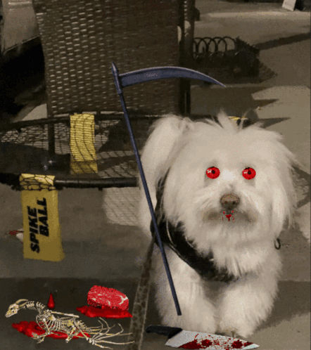 White Dog Red Eyes Scythe Spine Ball Sign GIF