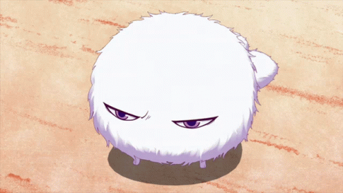 White Furry Animal With Purple Eyes and Purple Nose