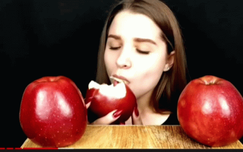 White Girl Eating Apple Fruit GIF