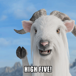 White Goat With Horns Giving High Five