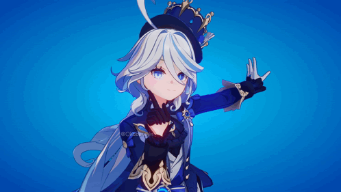 White Hair Girl Blue Dress Hat GIF