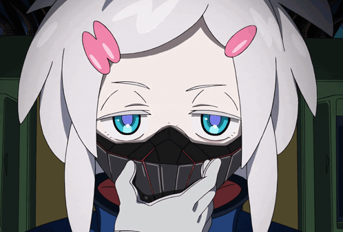 White-Haired Blue-Eyed Cartoon Character With Mask GIF