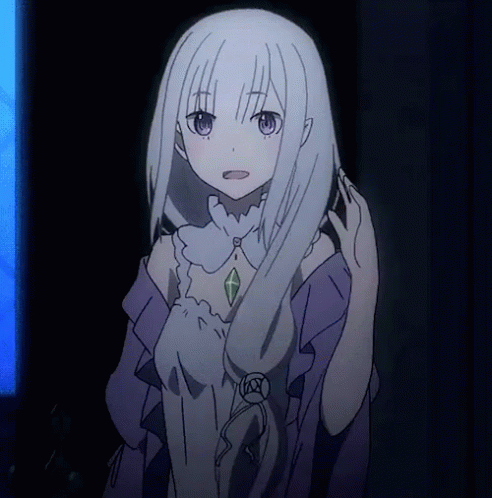 White-Haired Blue-Eyed Girl in Purple Dress and Diamond Necklace