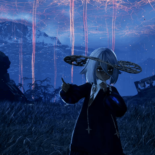 White-Haired Girl Holding Circle in Field
