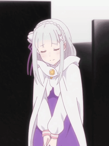 White-Haired Girl in Purple Dress and White Cape