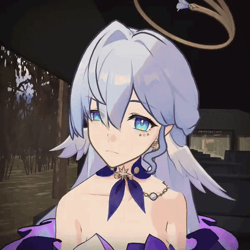 White-Haired Girl With Blue Eyes And Necklace GIF