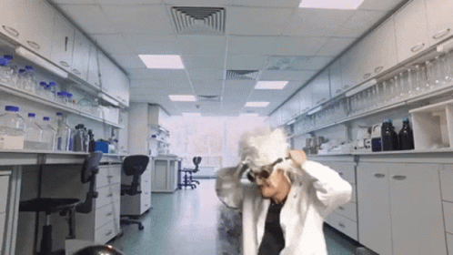White Haired Mad Scientist Laboratory Dance GIF