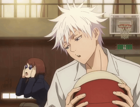 White-Haired Man Holding Red Basketball Near Hoop GIF