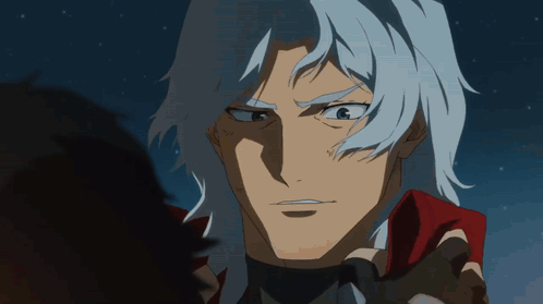 White-Haired Man In Red Jacket Eyes Another GIF
