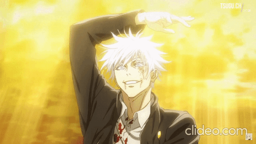 White-Haired Man Smiling In Front Of Clideo.com Background GIF