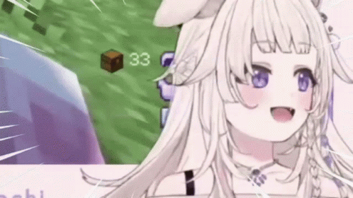 White-Haired Purple-Eyed Girl Playing Minecraft