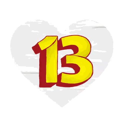 White Heart with 13 in Red and Yellow
