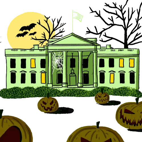 White House Halloween with Pumpkins and Bats