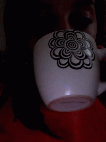 White Mug With Black and White Flower