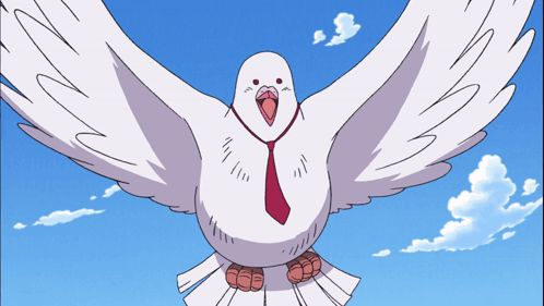 White Pigeon with Red Tie Flying