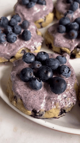 White Plate With Blueberries and Purple Frosting