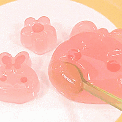 White Plate With Pink Jelly And Spoon GIF