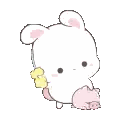 White Rabbit Holding Pink Pig and Cookie