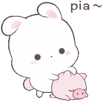 White Rabbit Holding Pink Pig and Pia