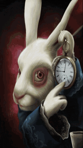 White Rabbit Pointing at Roman Numeral Pocket Watch