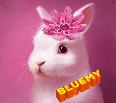 White Rabbit With Pink Flower Bluemy GIF