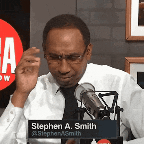 White Shirt Black Tie Man Stephen A. Smith Microphone
