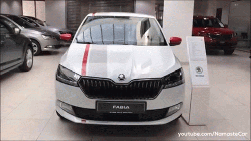White Skoda Fabia in Showroom