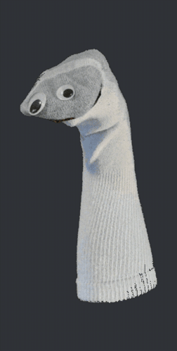 White Sock Puppet With Googly Eyes And Red Tongue GIF